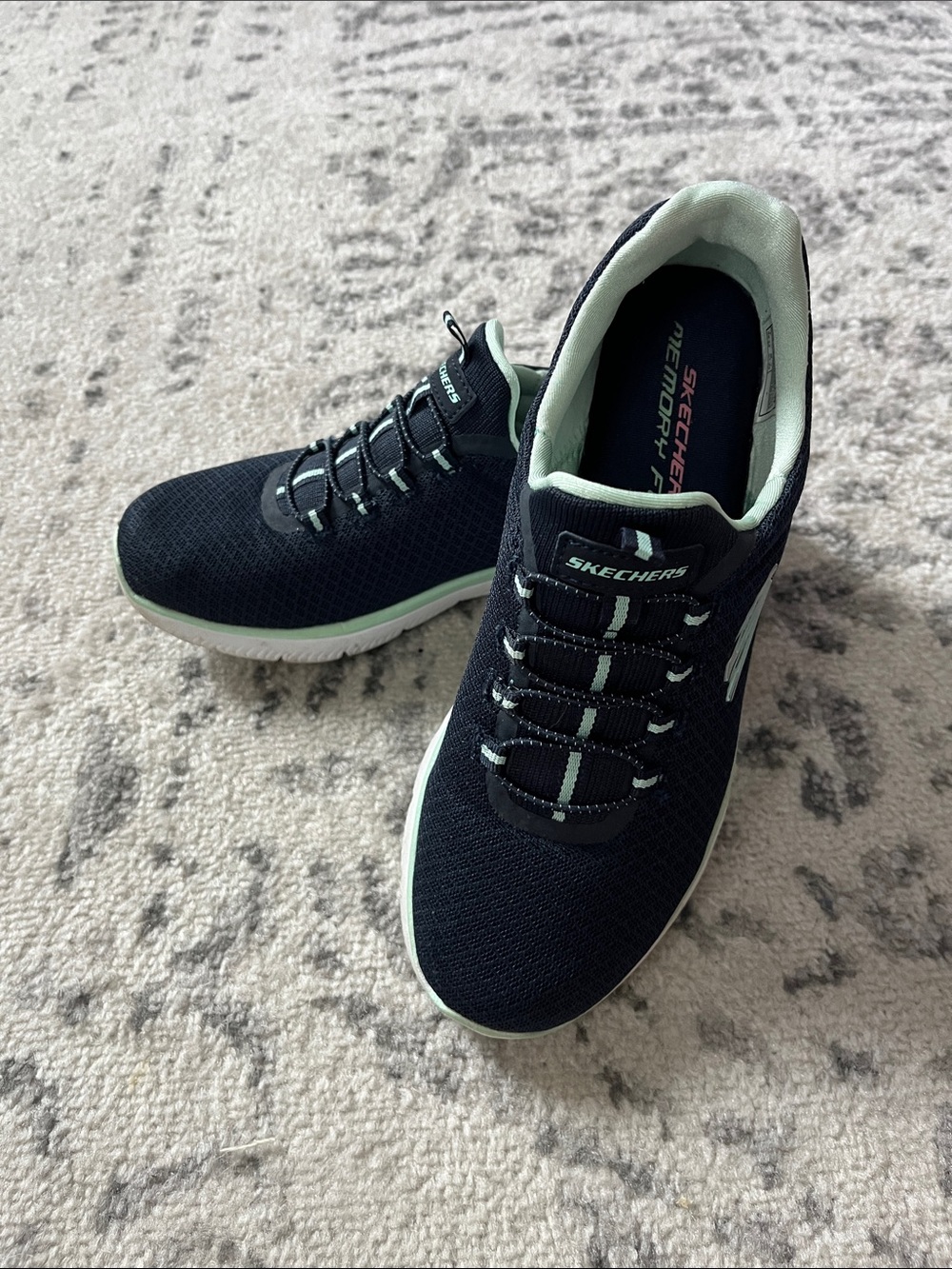 Skechers Women's Blue Athletic Sneakers with Mint Trim